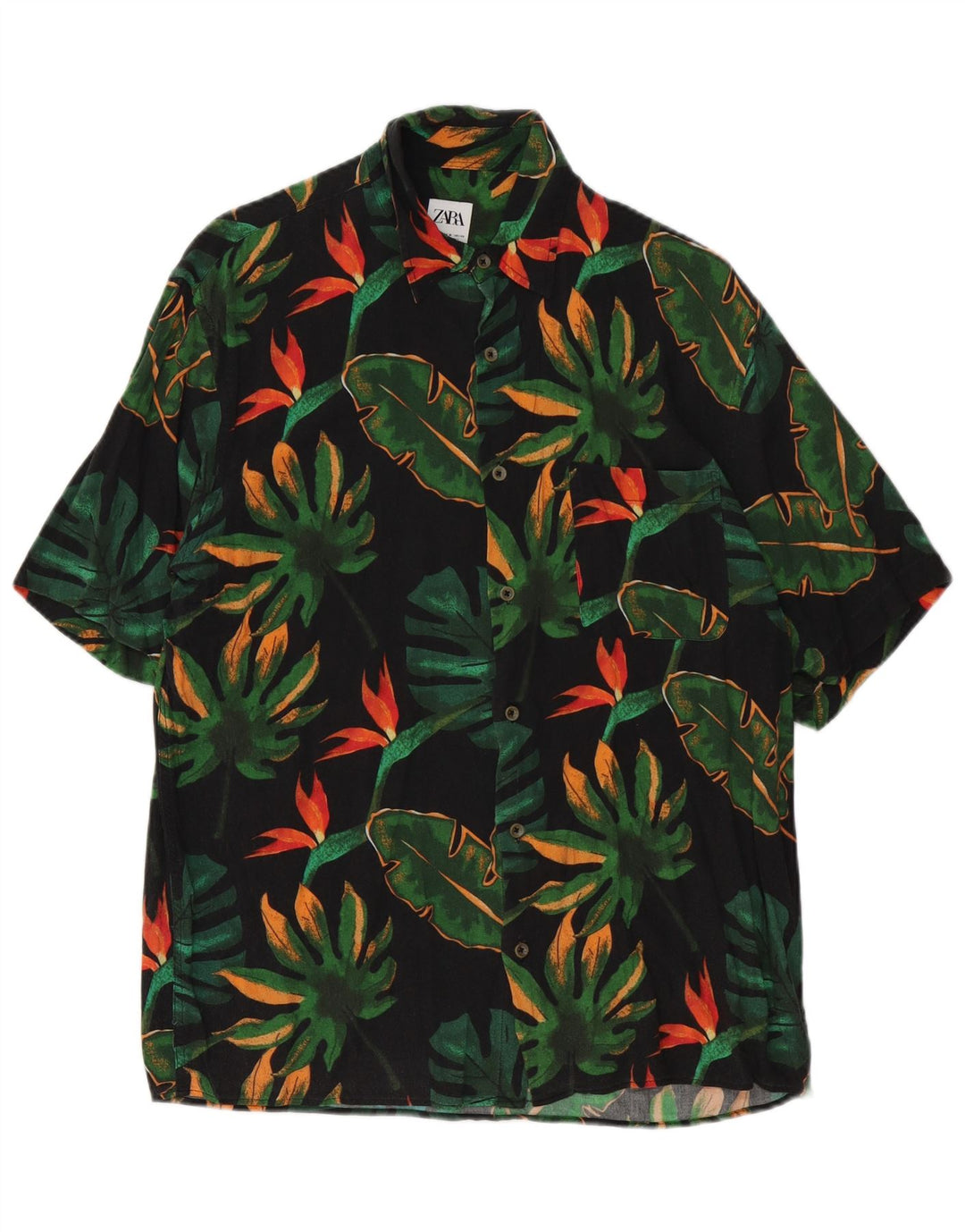 Ανδρικό κοντομάνικο πουκάμισο Zara, μεσαίο μαύρο φλοράλ βισκόζη