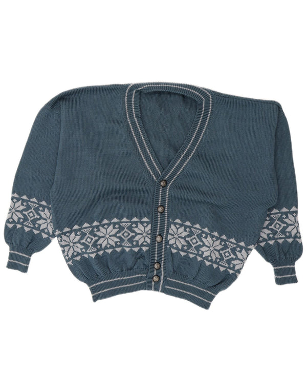 Vintage γυναικείο υπερμεγέθη ζακέτα πουλόβερ UK 16 Large Blue Fair Isle