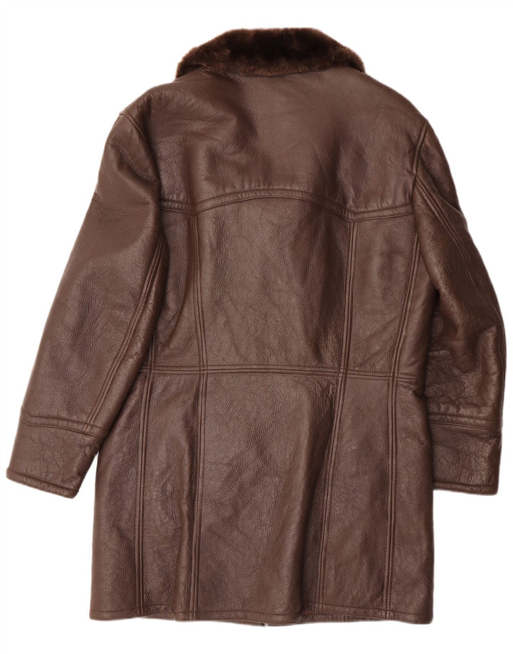Vintage Ανδρικό Shearling Coat UK 36 Small Brown Leather