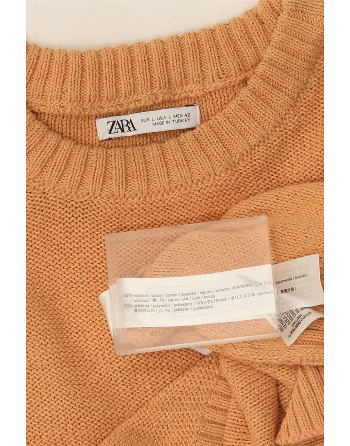 Ανδρικό πουλόβερ Zara Crew Neck Jumper Μεγάλο Πορτοκαλί Βαμβακερό