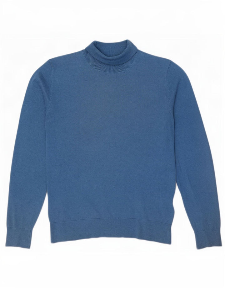Massimo Dutti Γυναικείο πουλόβερ με ρολό λαιμόκοψη UK 14 μεσαίο μπλε μεταξωτό