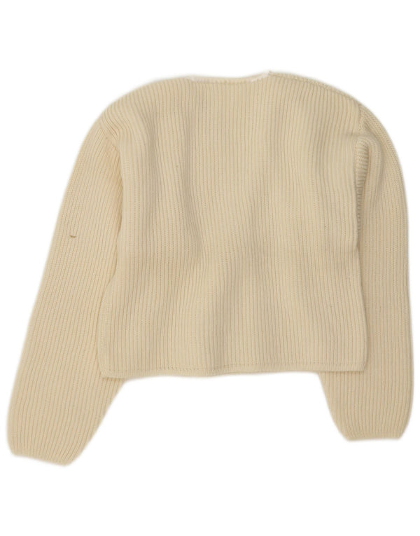 Vintage γυναικείο Crop διπλό πουλόβερ ζακέτα UK 14 Medium Off White