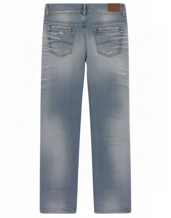 Armani Teen Boys Distressed Straight Jeans 14-15 ετών W30 L32 Blue Cotton