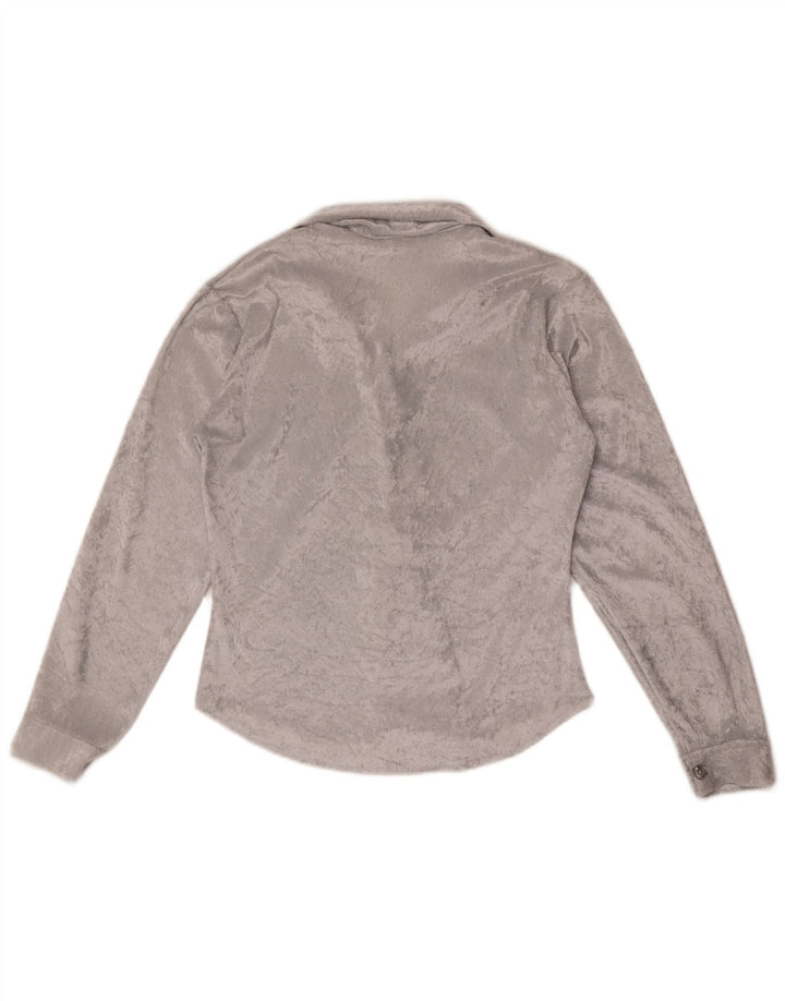 Vintage γυναικείο βελούδινο πουκάμισο UK 12 Medium Grey Polyester
