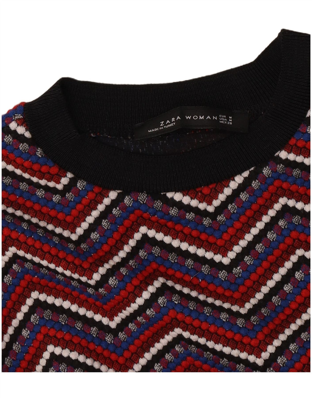 Zara Γυναικείο Crop Top Μακρύ μανίκι UK 12 Medium Πολύχρωμο Chevron