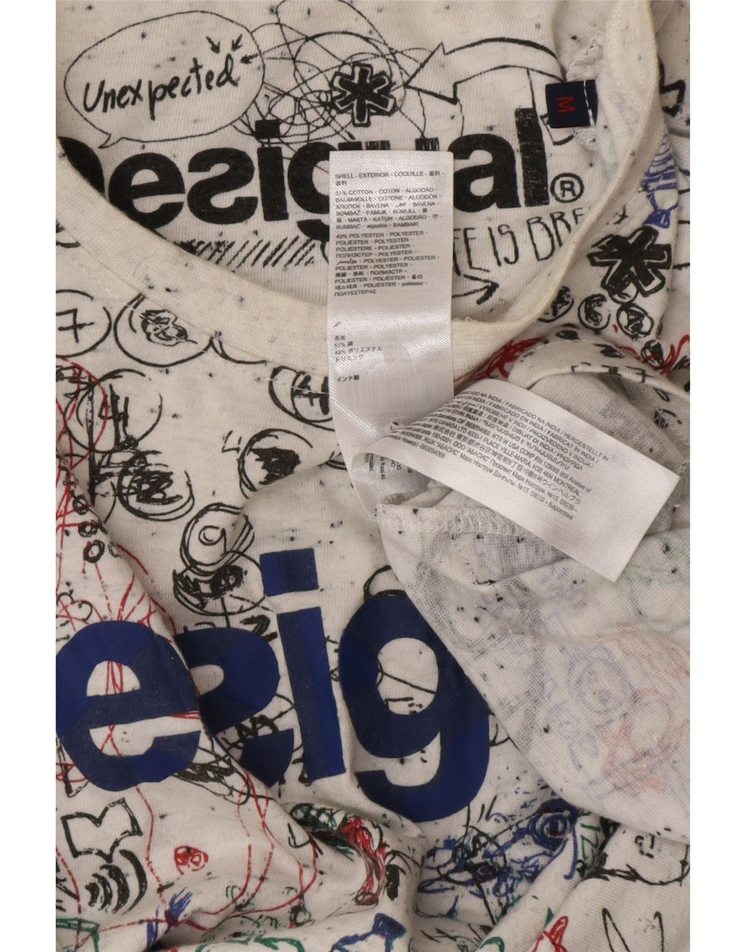 Ανδρικό μπλουζάκι με γραφικό αφηρημένο σχέδιο DESIGUAL Top από μεσαίο λευκό βαμβακερό