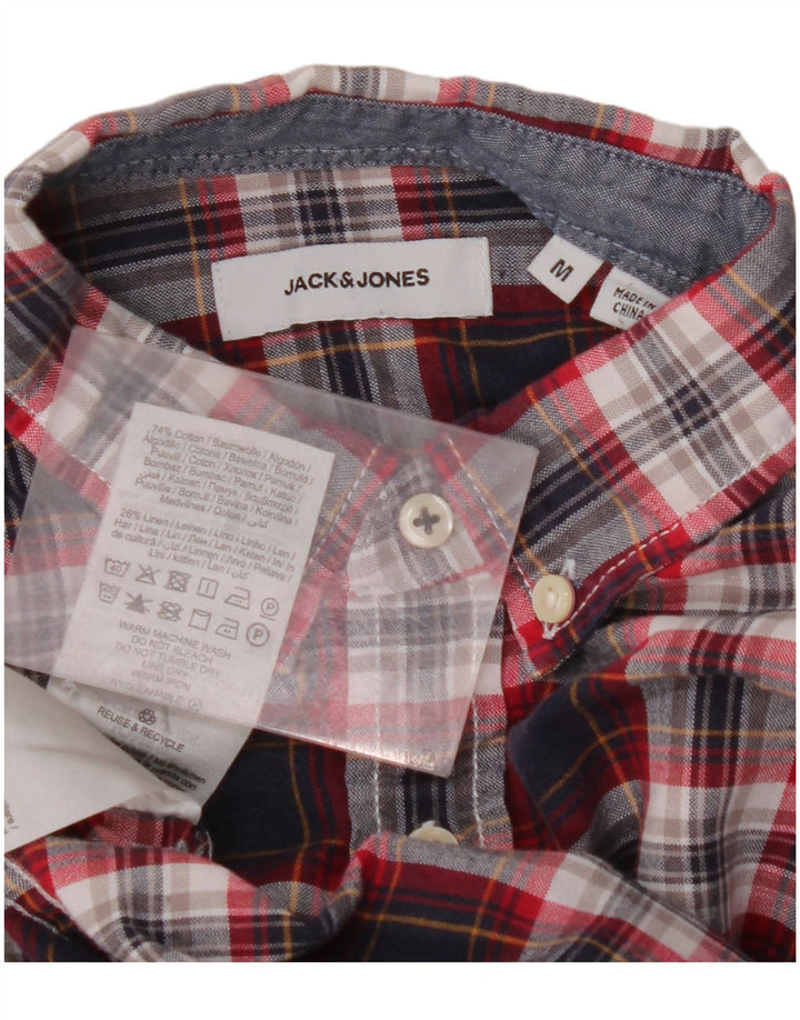JACK & JONES Ανδρικό πουκάμισο μεσαίο μπλε ναυτικό καρό βαμβακερό