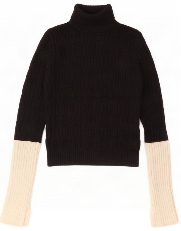 Zara Womens Crop Roll Neck Jumper πουλόβερ UK 10 Small Black Colourblock