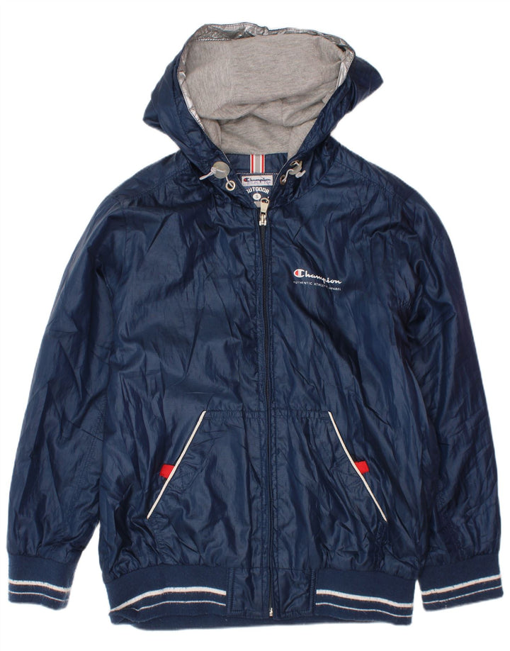 Champion Boys Hooded Rain Jacket 7-8 Years Small Navy Blue Polyester
