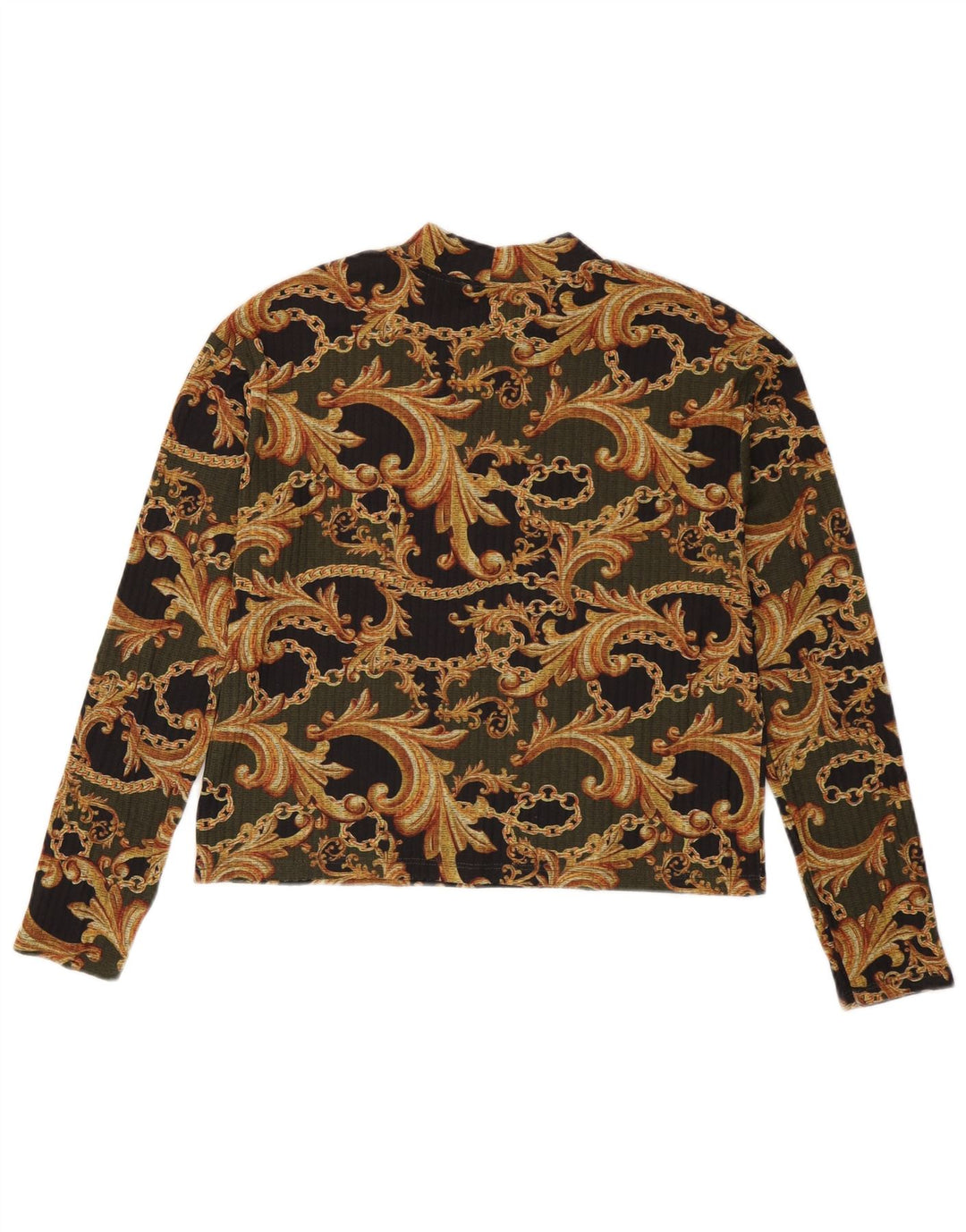 Zara Γυναικείο Crop Top Μακρύ μανίκι UK 10 Small Black Paisley Polyester