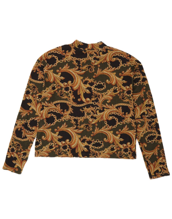 Zara Γυναικείο Crop Top Μακρύ μανίκι UK 10 Small Black Paisley Polyester
