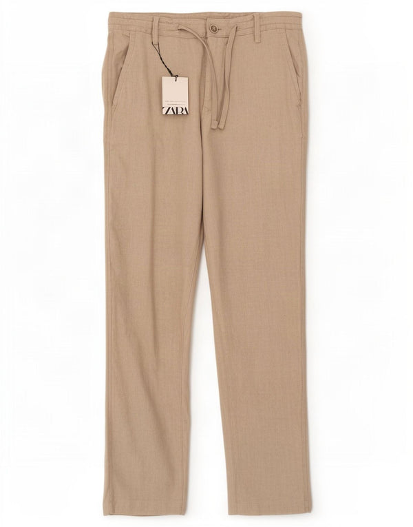 Zara Mens Slim Chino Trousers EU 38 Small W30 L30 Beige Linen
