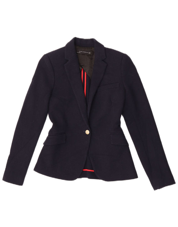 Zara Γυναικείο μπλέιζερ 1 κουμπιού μπουφάν UK 6 XS Navy Blue Polyester
