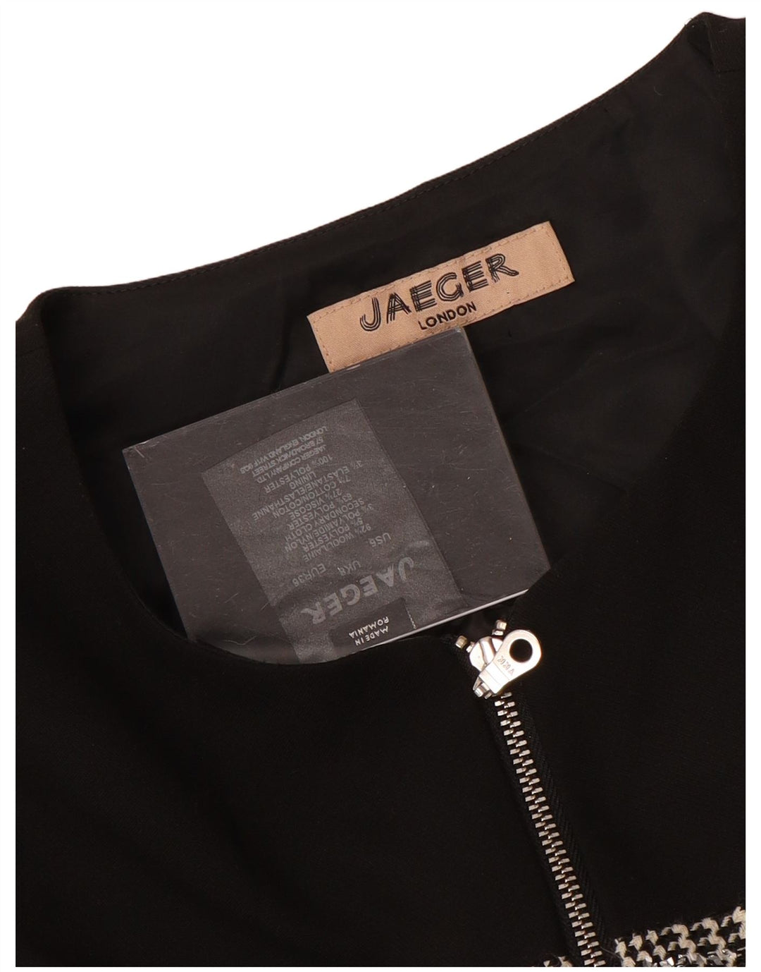 Γυναικείο μακρυμάνικο φόρεμα JAEGER UK 8 Small Black Houndstooth Wool