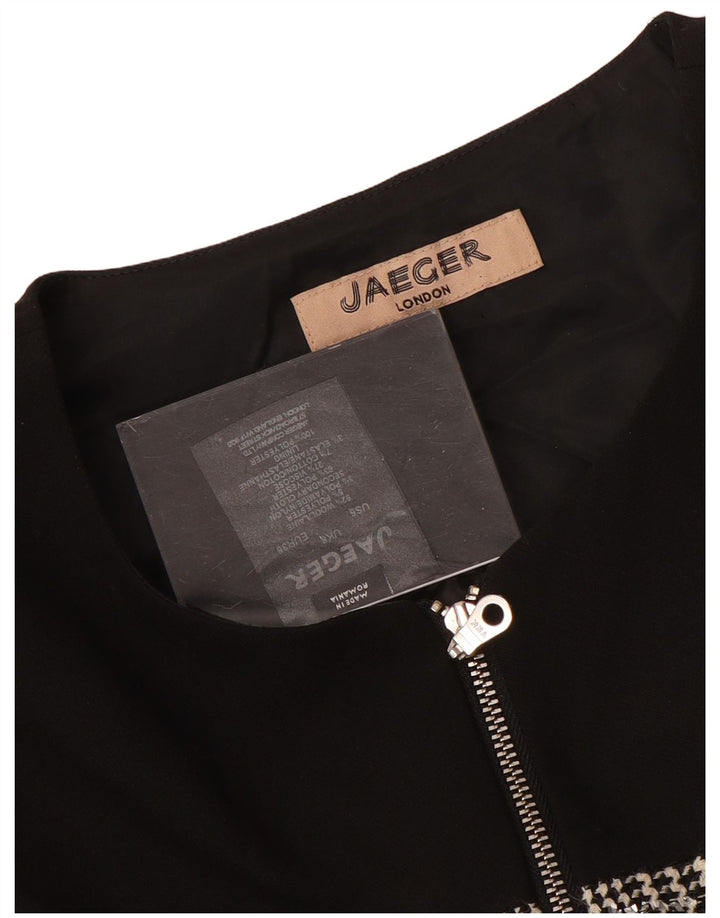 Γυναικείο μακρυμάνικο φόρεμα JAEGER UK 8 Small Black Houndstooth Wool