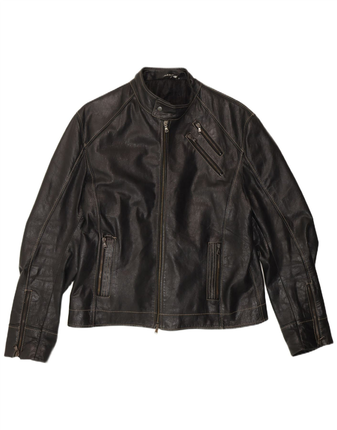 VINTAGE Ανδρικό Δερμάτινο Σακάκι Racer UK 40 Μεγάλο Δερμάτινο Μαύρο