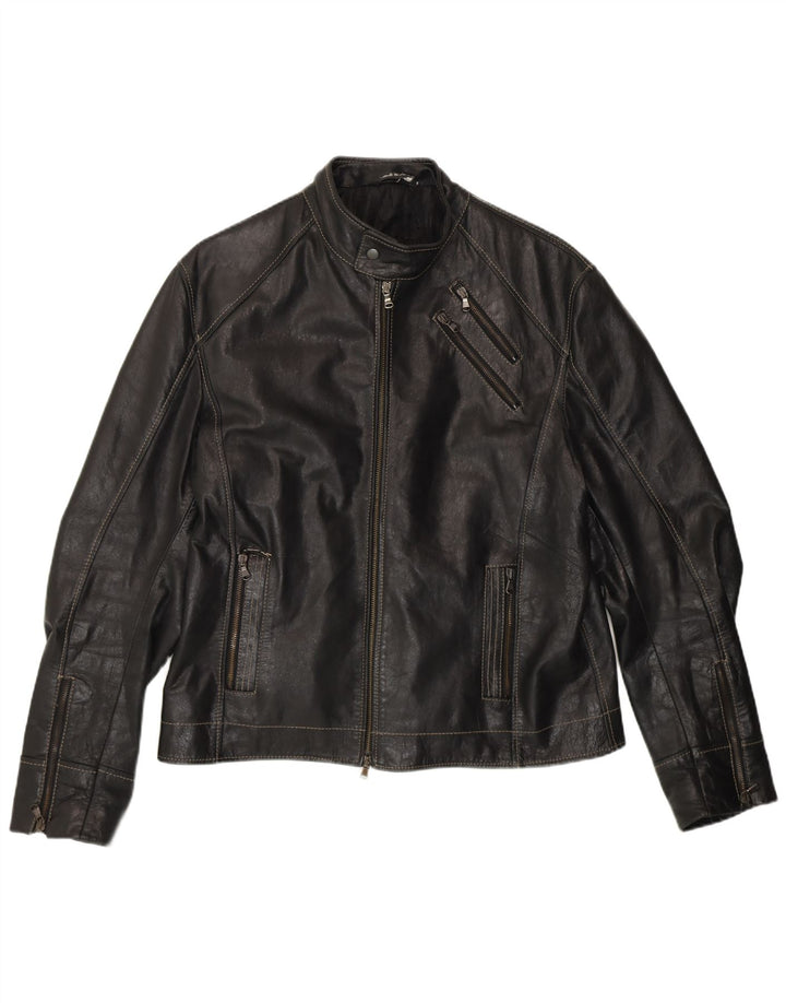 VINTAGE Ανδρικό Δερμάτινο Σακάκι Racer UK 40 Μεγάλο Δερμάτινο Μαύρο