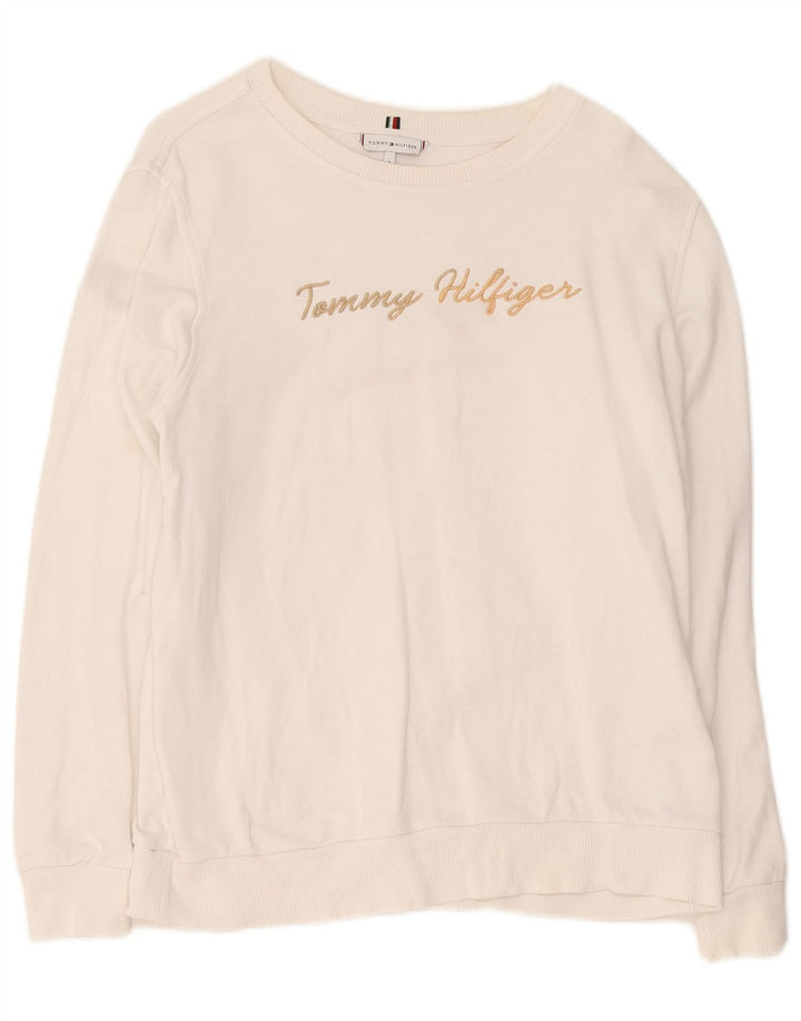Tommy Hilfiger Γυναικεία γραφική μπλούζα μεγάλου μεγέθους Jumper UK 10 Small White