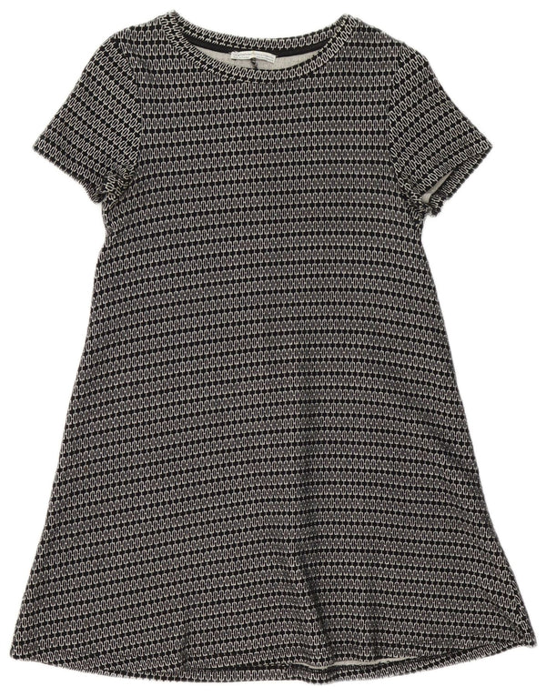 Zara Γυναικείο κοντομάνικο τουνίκ φόρεμα UK 8 Small Black Geometric