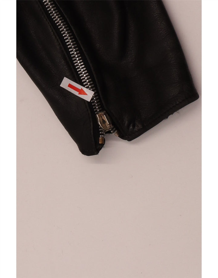 Vintage Γυναικείο Crop Leather Biker Jacket UK 12 Medium Black Leather