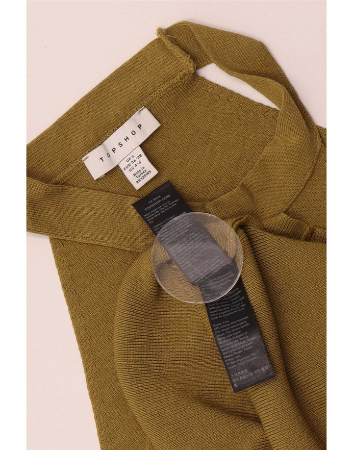 Topshop Womens Crop Halter Top UK 8 Small Khaki Viscose