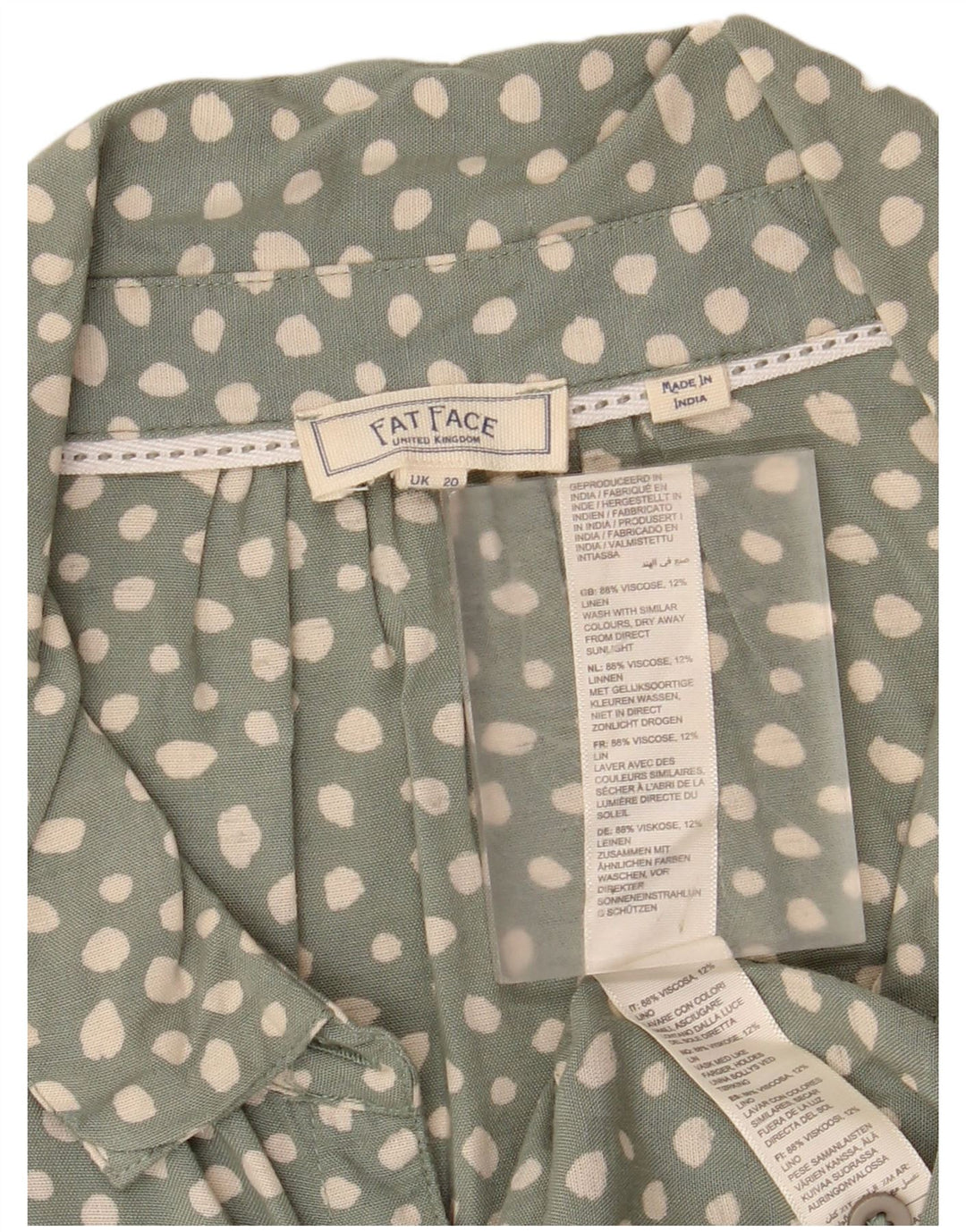 FAT FACE Γυναικείο πουκάμισο με γραβάτα μπλούζα UK 20 2XL με πράσινο στίγματα