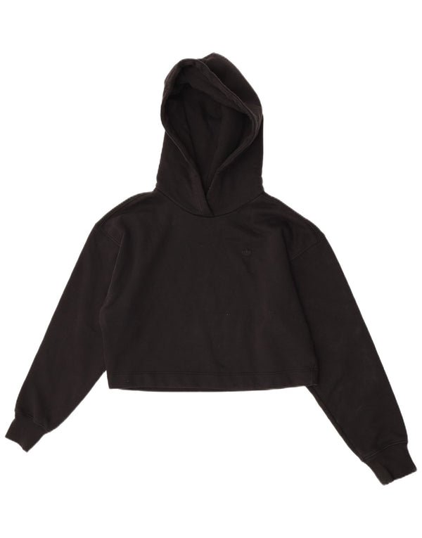 Adidas Womens Crop Oversized Hoodie Jumper UK 6 XS Black