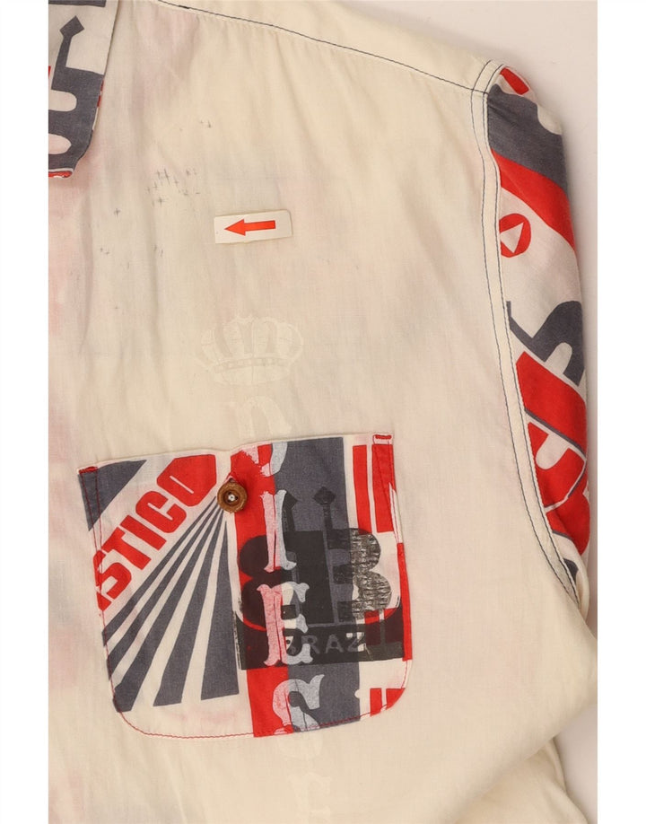 Ανδρικό γραφικό κοντομάνικο πουκάμισο DIESEL XL σε λευκό χρώμα, βαμβακερό