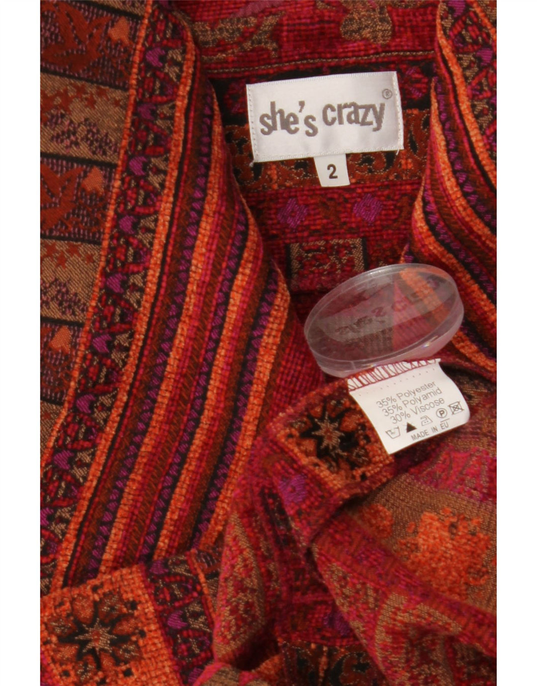 SHE'S CRAZY Γυναικείο Crop Oversized Μπλέιζερ Μπουφάν US 2 XS Μπορντό Floral