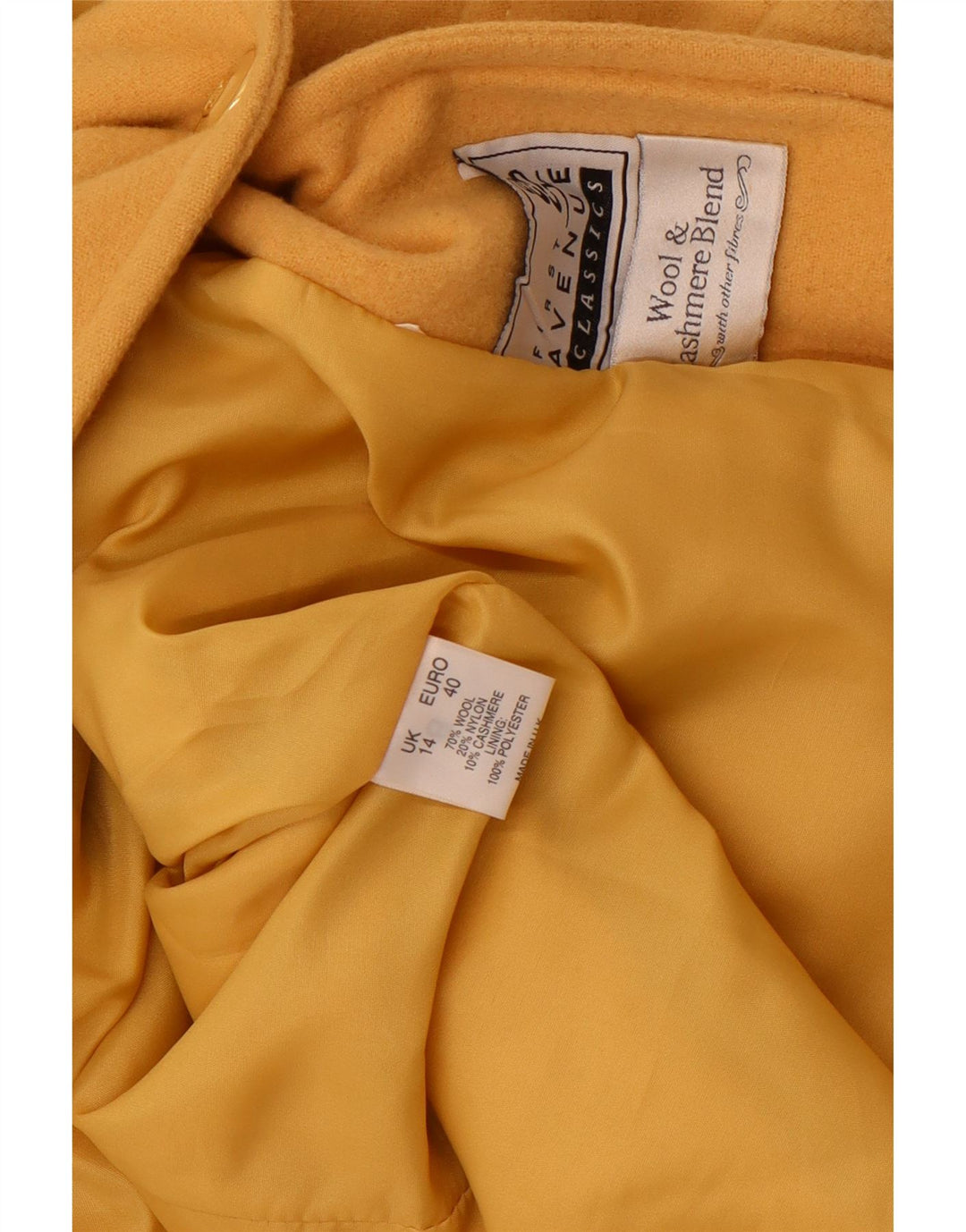 First Avenue Γυναικείο σακάκι σακάκι με 1 κουμπί UK 14 Medium Yellow Wool