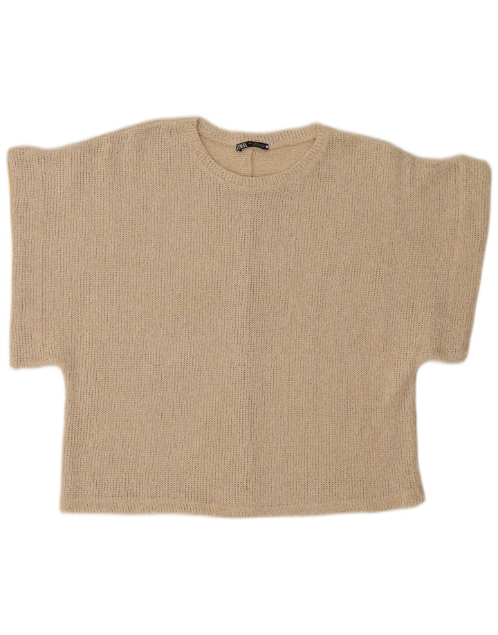 Zara Γυναικεία Μπλούζα Oversized Top UK 10 Small Beige Flecked