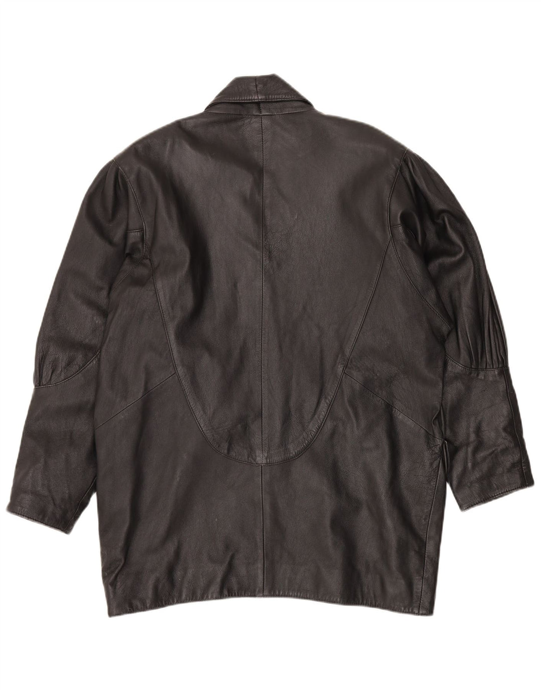 VINTAGE Γυναικείο Δερμάτινο Παλτό UK 14 Μεσαίο Μαύρο Δέρμα