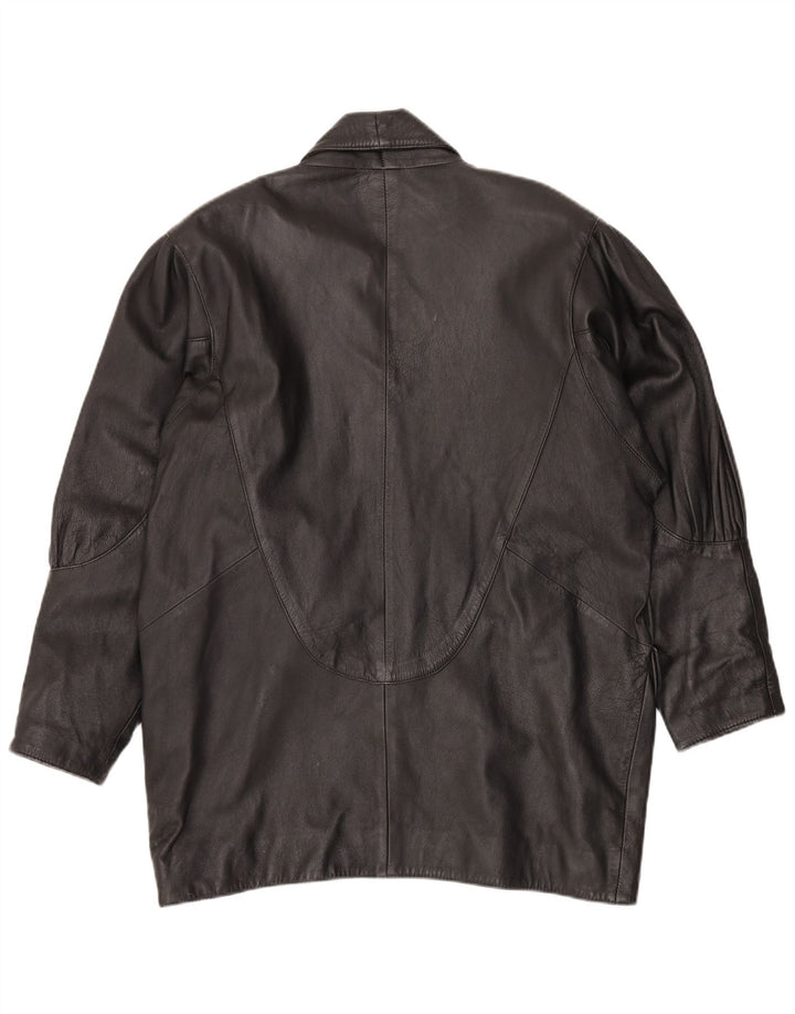 VINTAGE Γυναικείο Δερμάτινο Παλτό UK 14 Μεσαίο Μαύρο Δέρμα