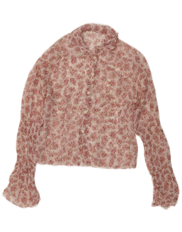 Vintage γυναικεία Crop See Through Μπλούζα UK 12 Medium Pink Floral