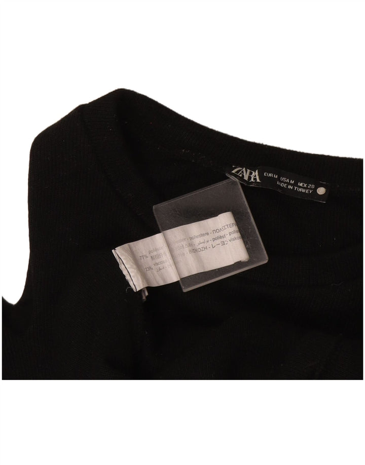 Zara γυναικείο μακρυμάνικο μπλουζάκι ώμου Crop Off UK 12 Μεσαίο μαύρο πολυεστέρα