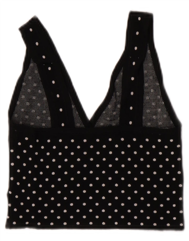 Zara Γυναικείο Αμάνικο Crop Top UK 8 Small Black Spotted Viscose