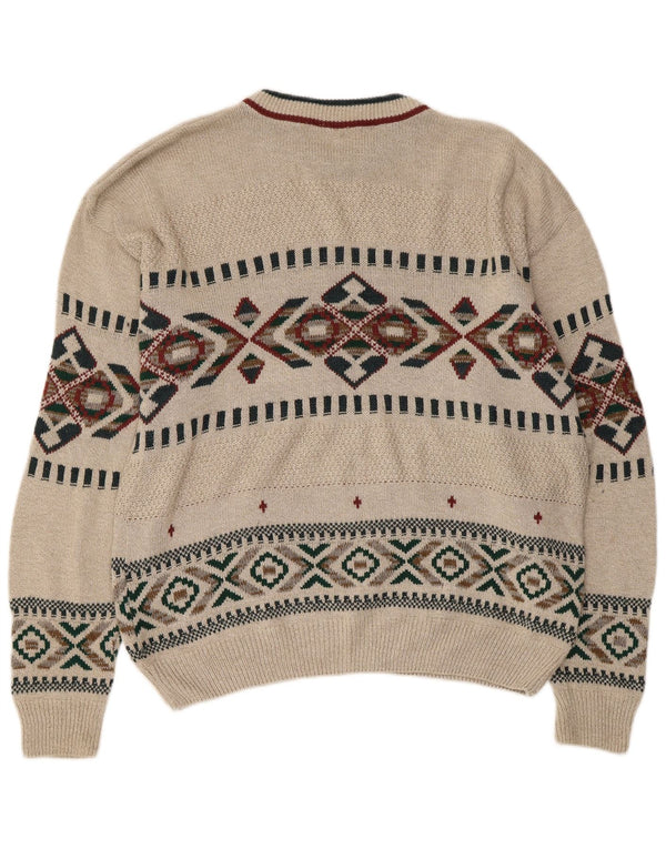 Ανδρικό πουλόβερ με λαιμόκοψη VINTAGE Medium Beige Fair Isle