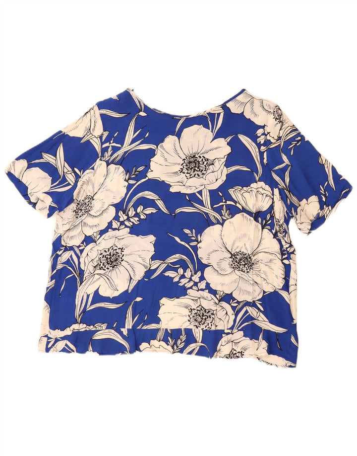 ZARA Γυναικεία Μπλούζα Oversized Top UK 16 Large Blue Floral