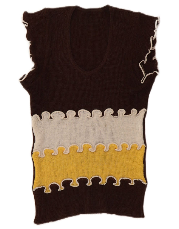 Vintage γυναικείο γιλέκο Tank Top UK 8 Small Brown Colourblock