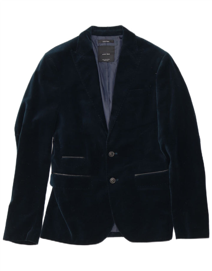 Zara Ανδρικό βελούδινο τζάκετ μπλέιζερ EU 46 Small Navy Blue Polyester