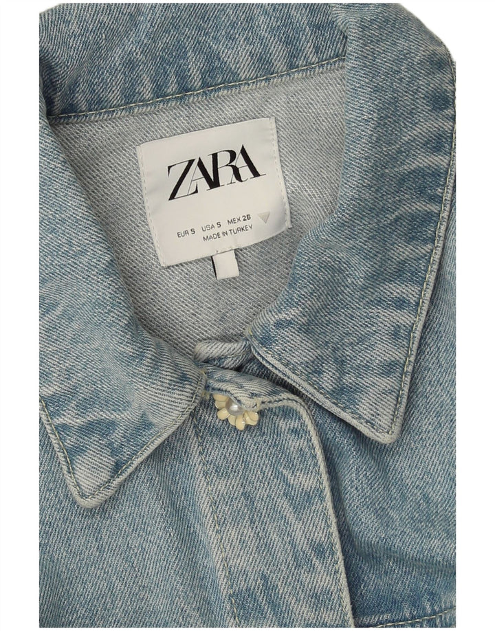 Zara Γυναικείο Τζιν Μπουφάν UK 10 Small Blue Patchwork
