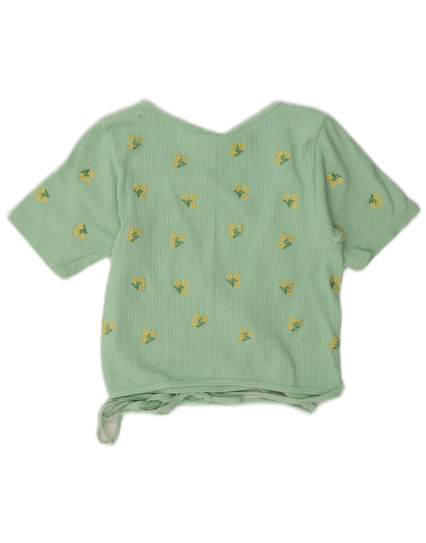 Zara Γυναικεία Ζακέτα με περιτύλιγμα UK 12 Medium Green Floral Polyamide