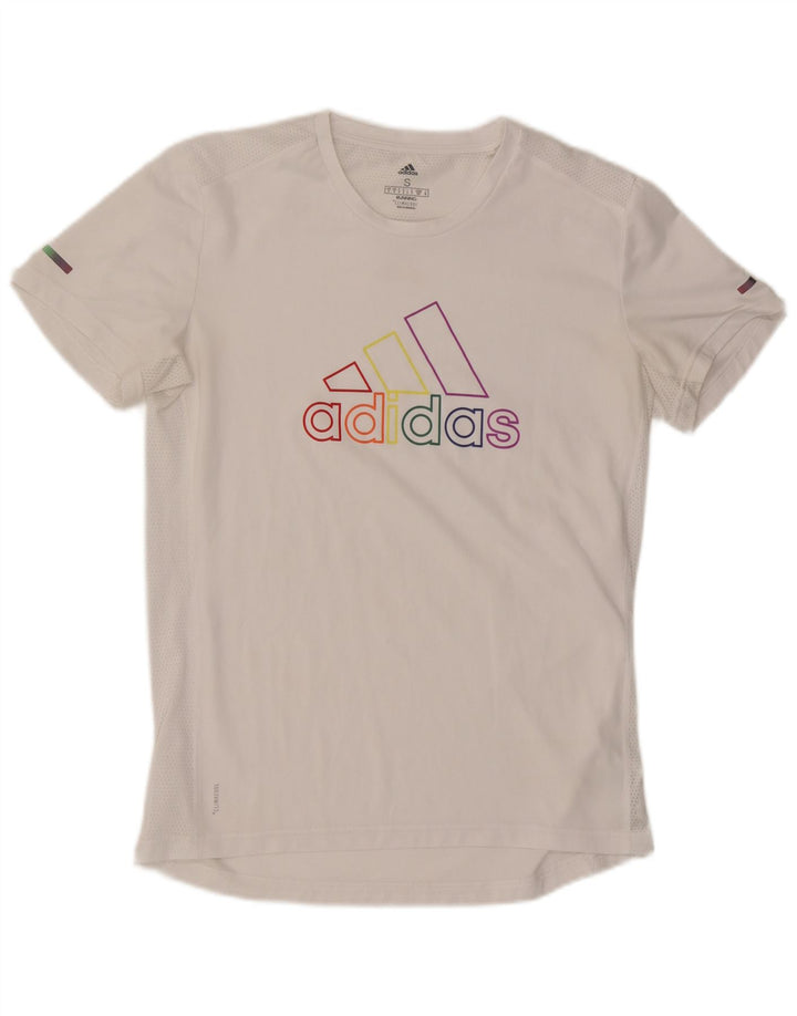 Ανδρικό γραφικό T-shirt για τρέξιμο Adidas, μεσαίο λευκό πολυεστέρας