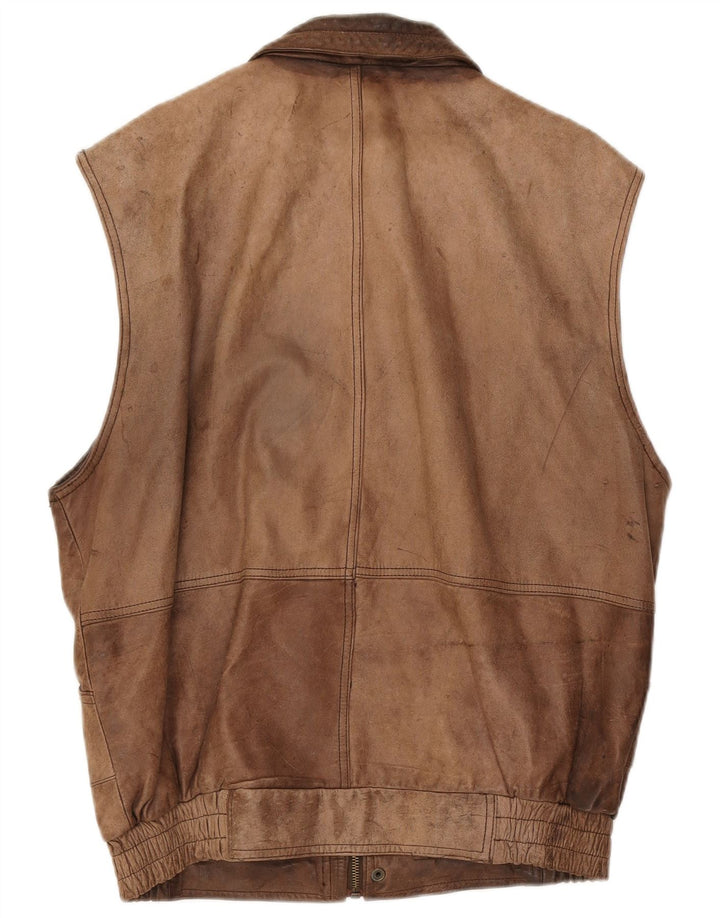 Vintage Ανδρικό Δερμάτινο Gilet IT 50 Μεγάλο Καφέ Δέρμα