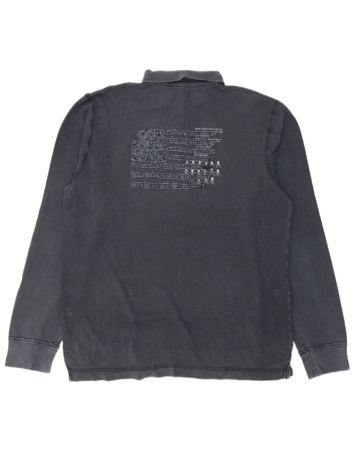 RALPH LAUREN Ανδρικό μακρυμάνικο πουκάμισο πόλο γραφικό μεγάλο μπλε ναυτικό