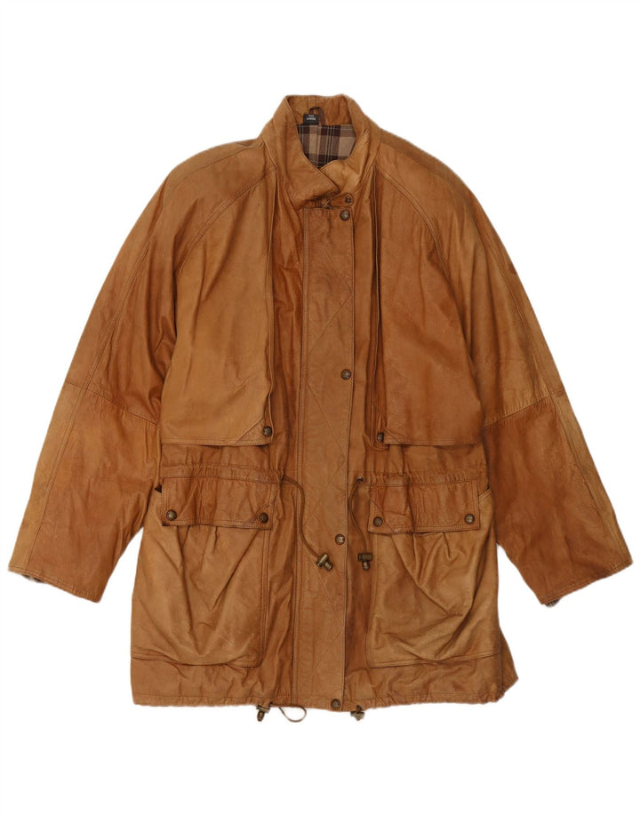 VINTAGE Γυναικείο Δερμάτινο Παλτό UK 16 Large Beige Leather