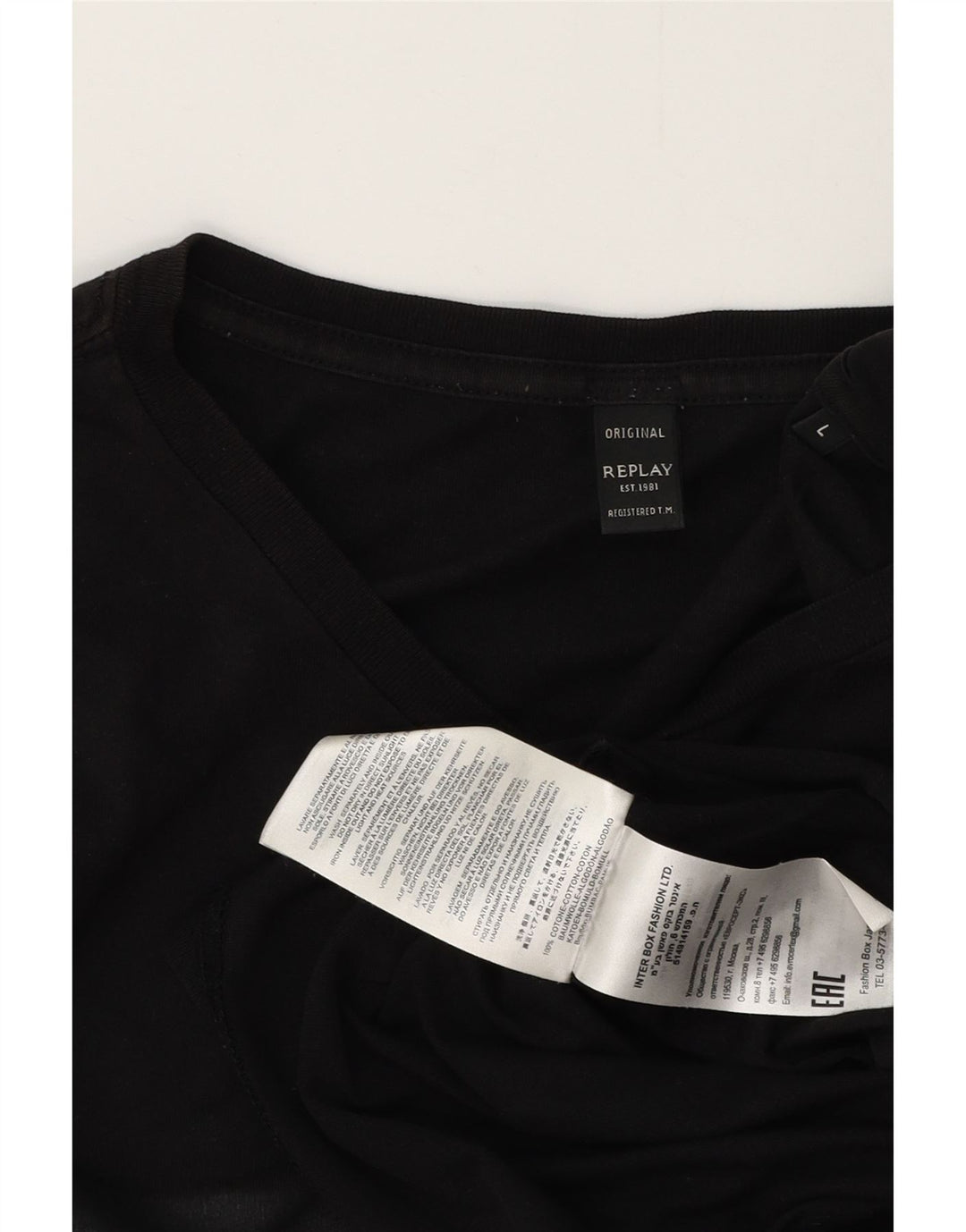 REPLAY Ανδρικό γραφικό T-Shirt Top μεγάλο μαύρο βαμβακερό
