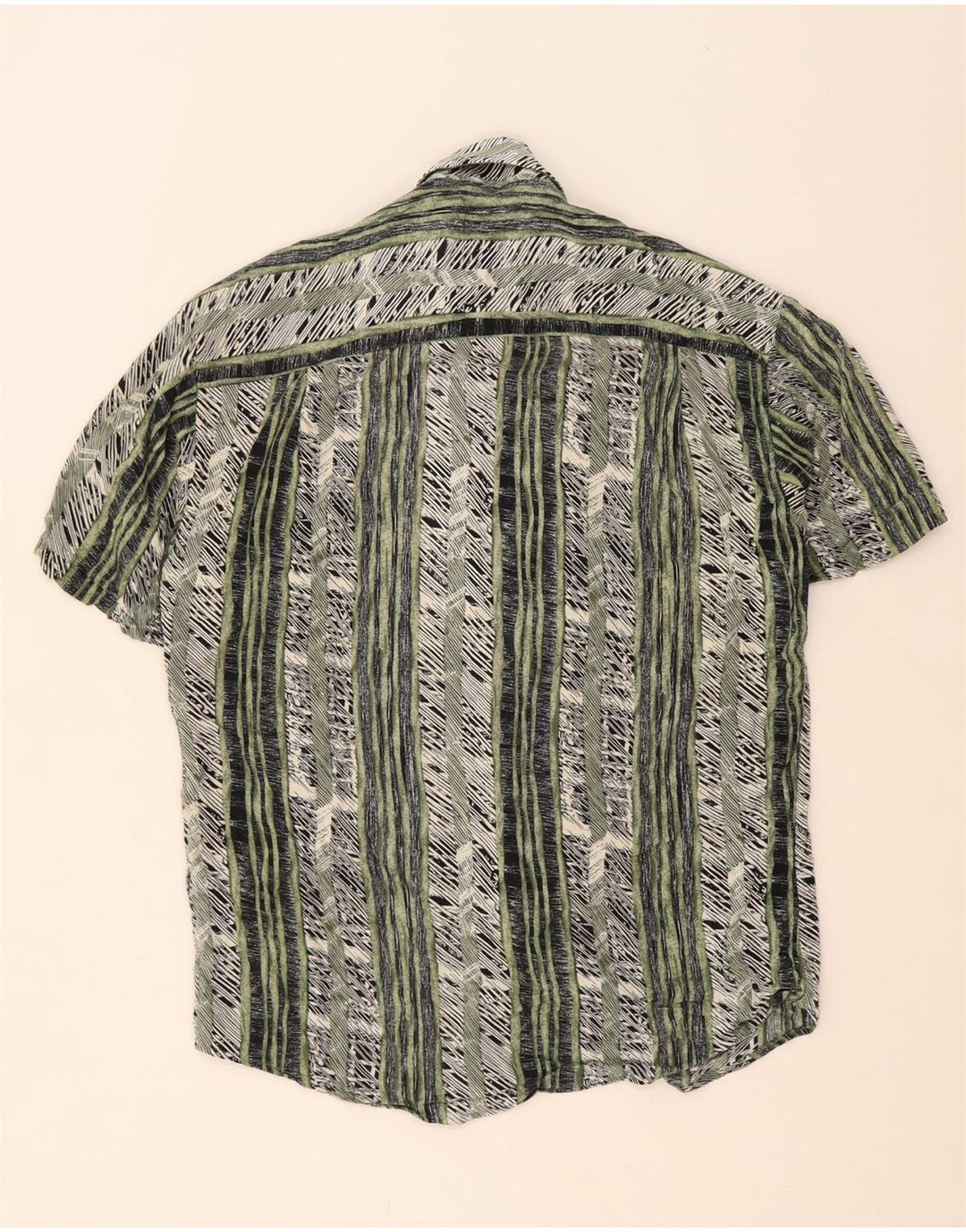 VINTAGE Mens Short Sleeve Shirt Medium Green Striped Viscose Vintage Vintage and Second-Hand Vintage from Messina Hembry 