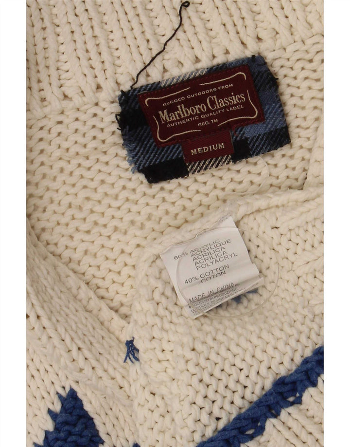 Ανδρικό πουλόβερ με ζακέτα Marlboro Classics Medium Off White Fair Isle Retro