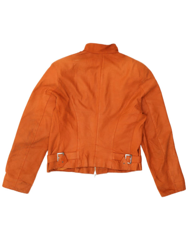 Vintage Γυναικείο Crop Δερμάτινο Μπουφάν IT 44 Medium Orange Leather